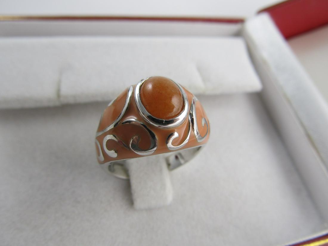 THAILAND CARNELIAN STONE STERLING SILVER ENAMELED RING (1 of 6)