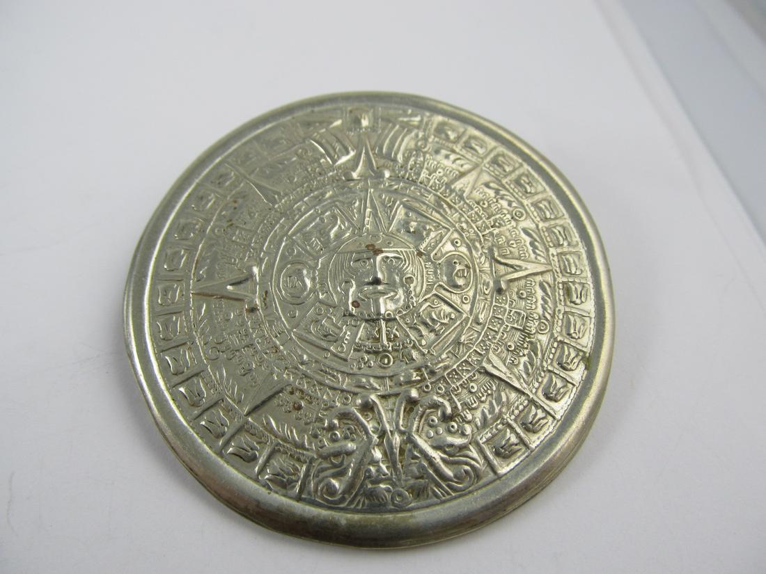 STERLING SILVER ORNATE LATIN AMERICA PIN / PENDANT 2 ?: This is a very well-made, stamped 925 sterling pin or pendant with a nice Latin American or Mexican native theme. It is in overall very good condition with no flaws seen excluding slight wear. It has 