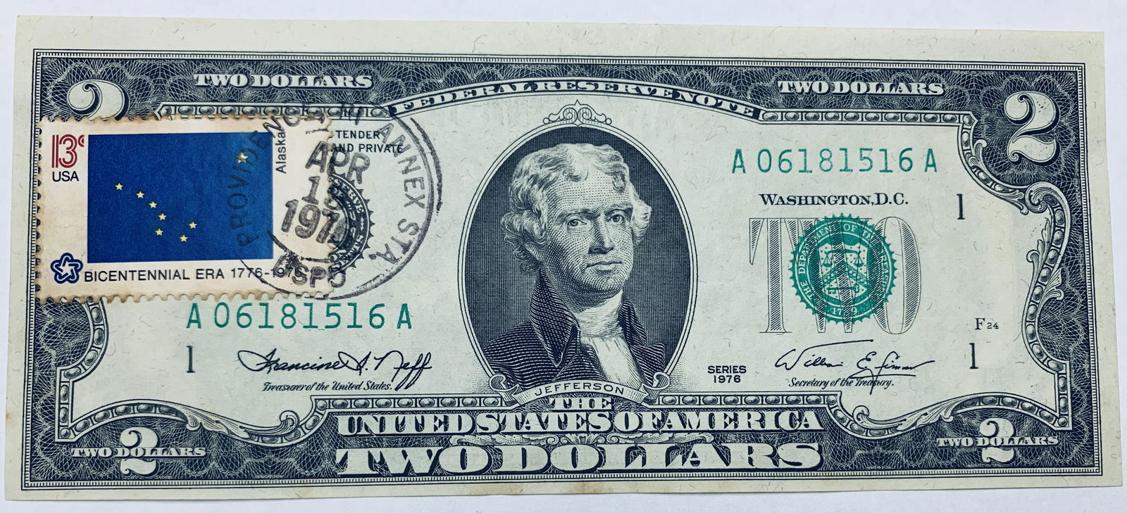 1976 $2 Two Dollar Bill First Day of Issue Federal: 1976 $2 Two Dollar Bill First Day of Issue Federal Reserve Note Off Center