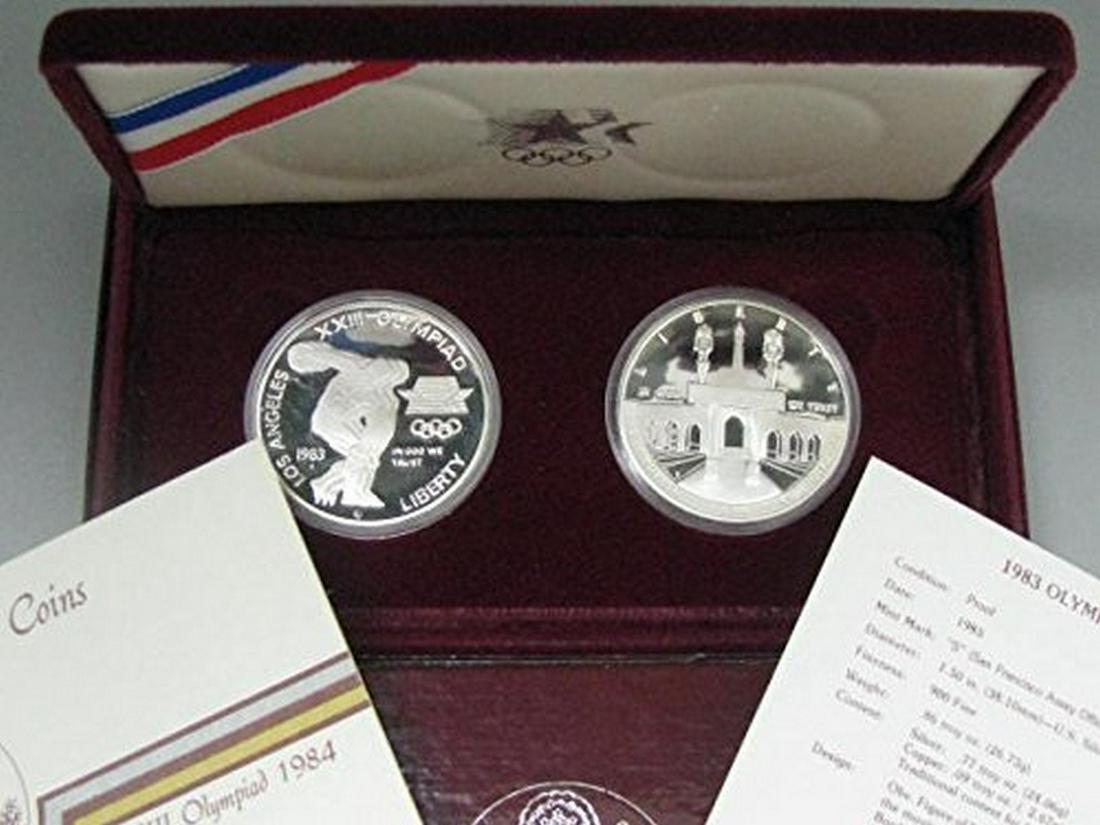 1983 & 1984 Los Angeles XXIII Olympic Commemorative Set: 1983 & 1984 Los Angeles XXIII Olympiad Commemorative Set of Two Silver Dollars in US Mint Original Government Packaging Proof