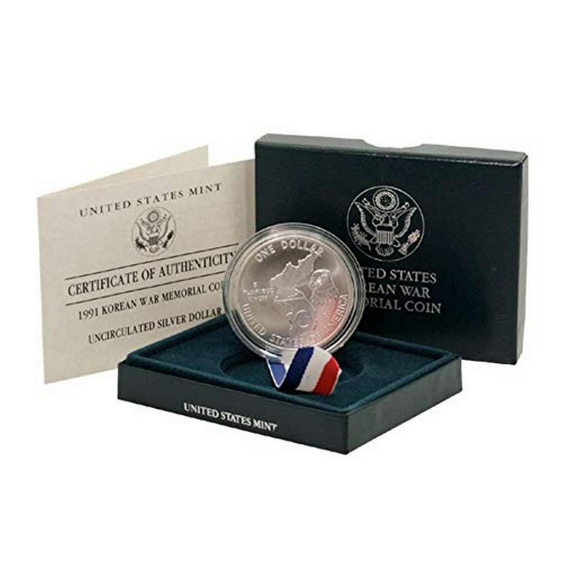 1991-D $1 Korean War Memorial Commemorative Silver: 1991-D $1 Korean War Memorial Commemorative Silver Dollar in US Mint Original Government Packaging BU