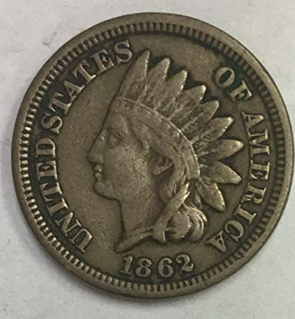 1862 Indian Head Cent Copper-Nickel 1c Fine (1 of 1)