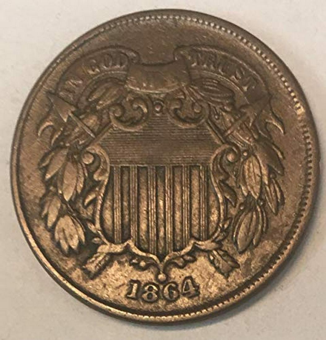 1864 Two-Cent Piece Large Motto 2c Fine (1 of 1)
