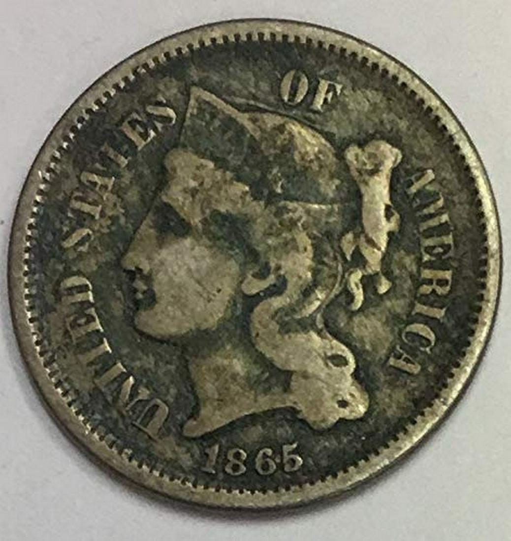 1865 Nickel Three-Cent Pieces Average Circulated 3c (1 of 1)