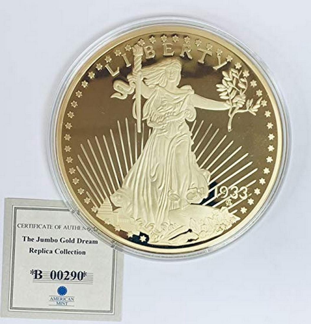 2014 The Jumbo Gold Dream Tribute to 1933 Saint Gaudens: 2014 The Jumbo Gold Dream Tribute to 1933 Saint Gaudens $20 American Mint Proof - Cooper , Layered in 24K Gold 376 g, 100 mm