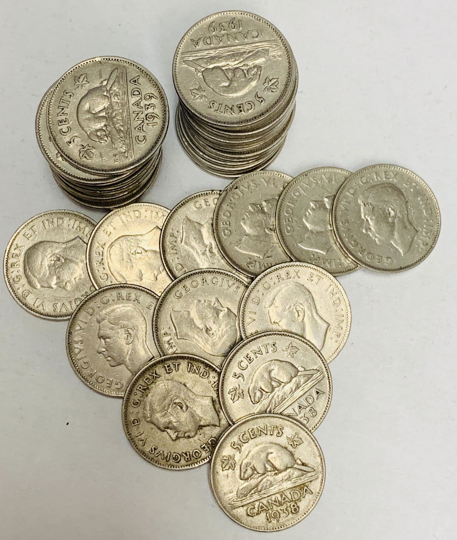 1937-1939 Canada Nickels Roll of 40 coins George VI (1 of 3)