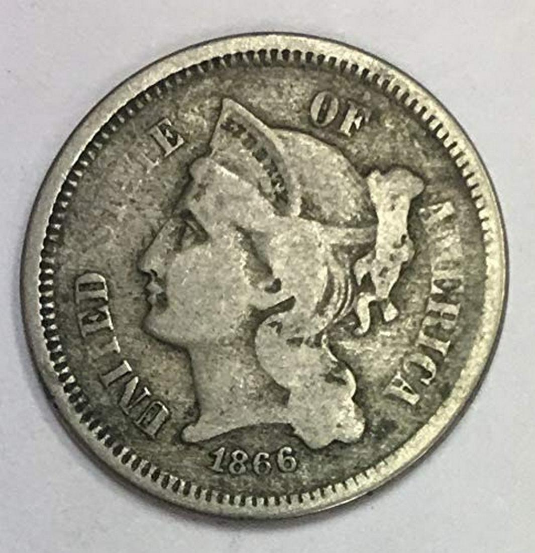 1866 Nickel Three-Cent Pieces Average Circulated 3c (1 of 1)