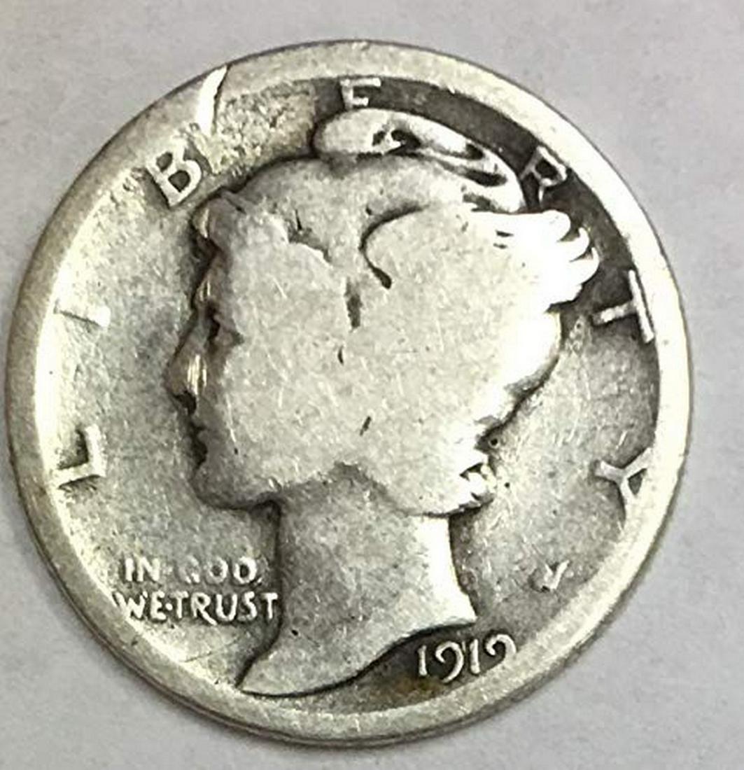 1919 P Mercury Dime 90% Silver 10c Average Circulated (1 of 1)