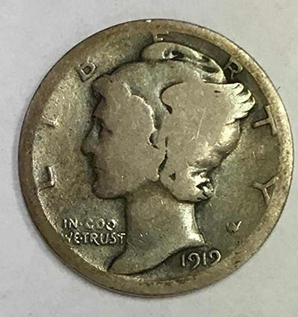 1919 D Mercury Dime 90% Silver 10c Average Circulated (1 of 1)