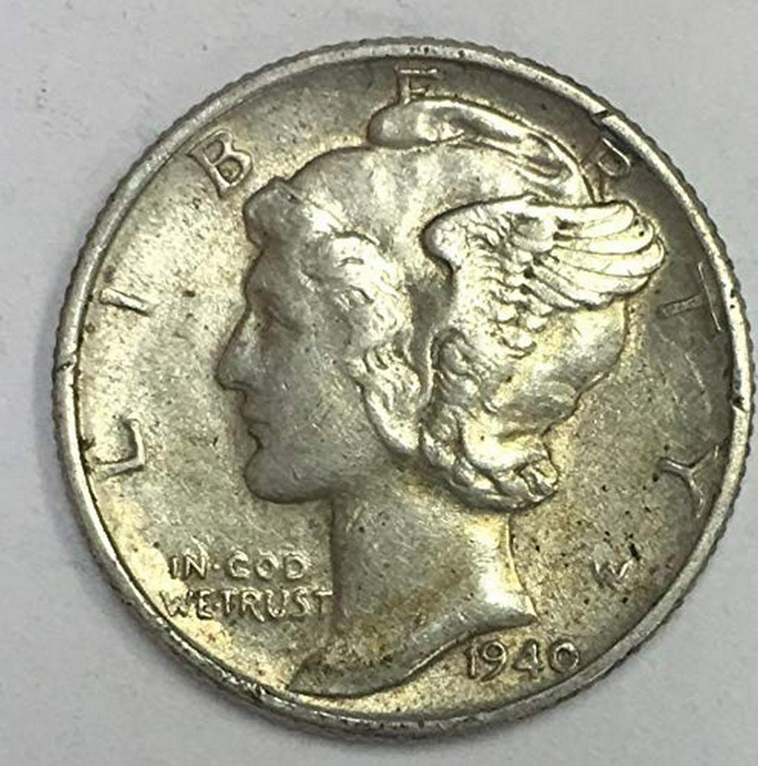1940 P Mercury Dime 90% Silver 10c AU (1 of 1)