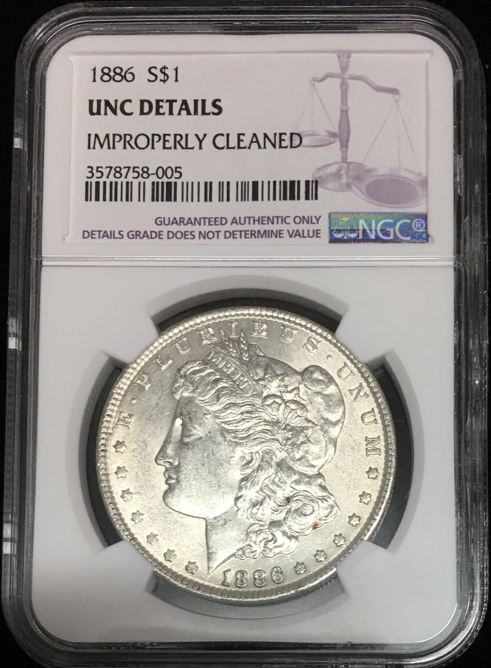 1886-P $1 Morgan Silver Dollar NGC Unc Details (1 of 2)
