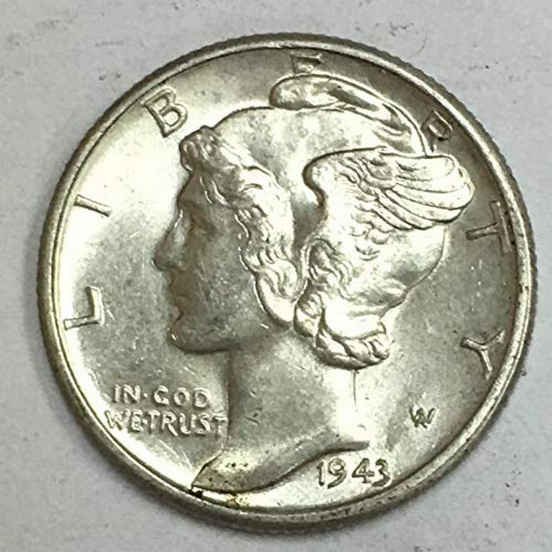 1943 D Mercury Dime 90% Silver 10c BU (1 of 1)