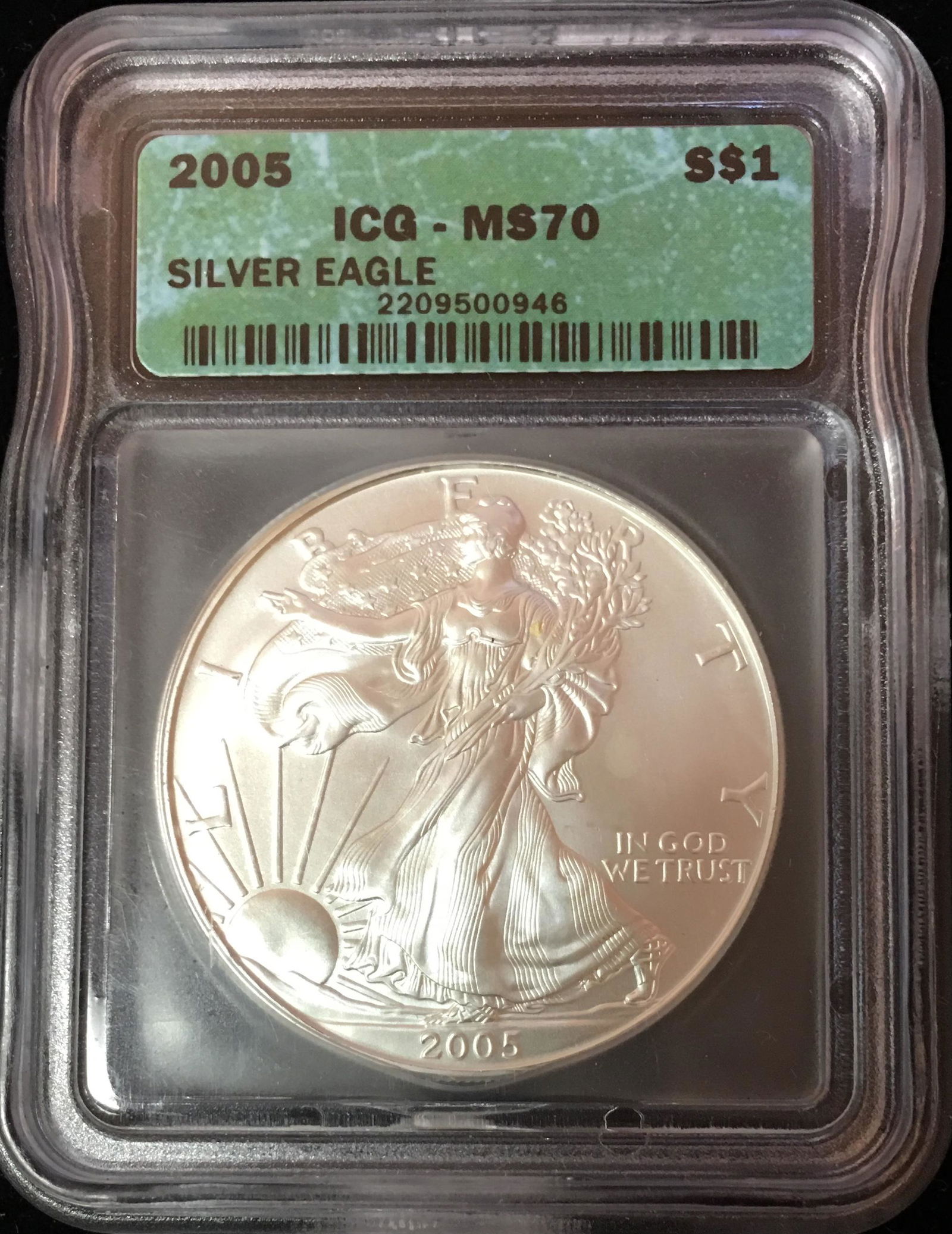 2005 $1 American Silver Eagle ICG MS70 1 oz .999 Fine (1 of 2)