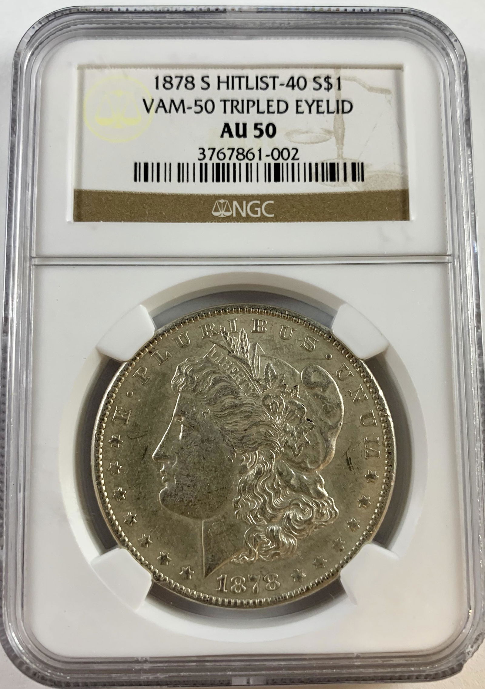 1878-S $1 Morgan Silver Dollar NGC AU50 VAM-50 Tripled (1 of 2)