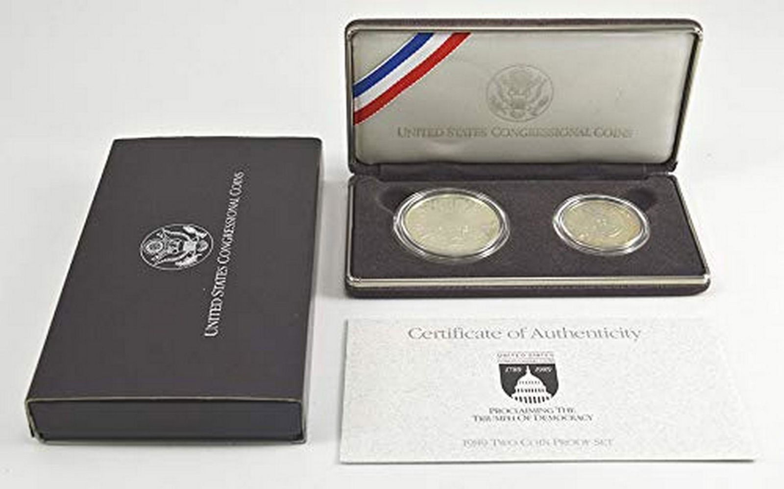 1989-S $1 & 50c Congressional Commemorative Two-Coin: 1989-S $1 & 50c Congressional Commemorative Two-Coin Set in US Mint Original Government Packaging Proof