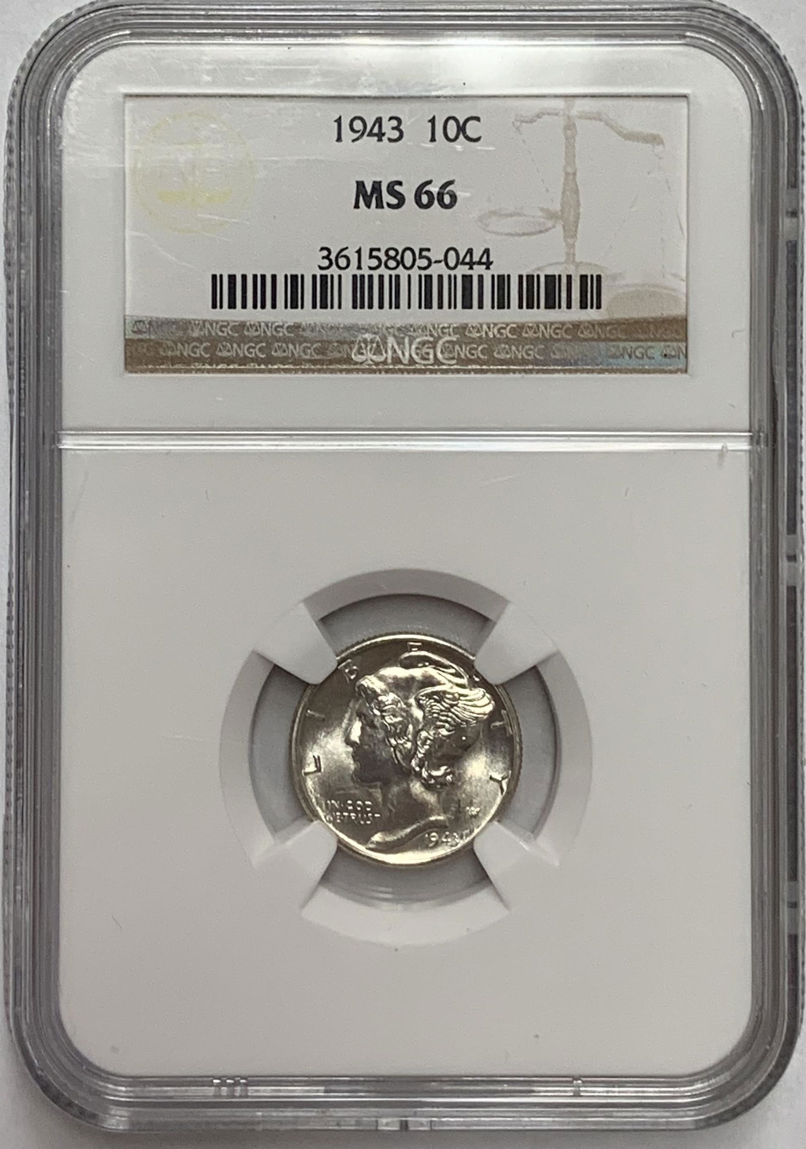1943-P 10c Mercury Silver Dime NGC MS66 (Full Bands) (1 of 4)