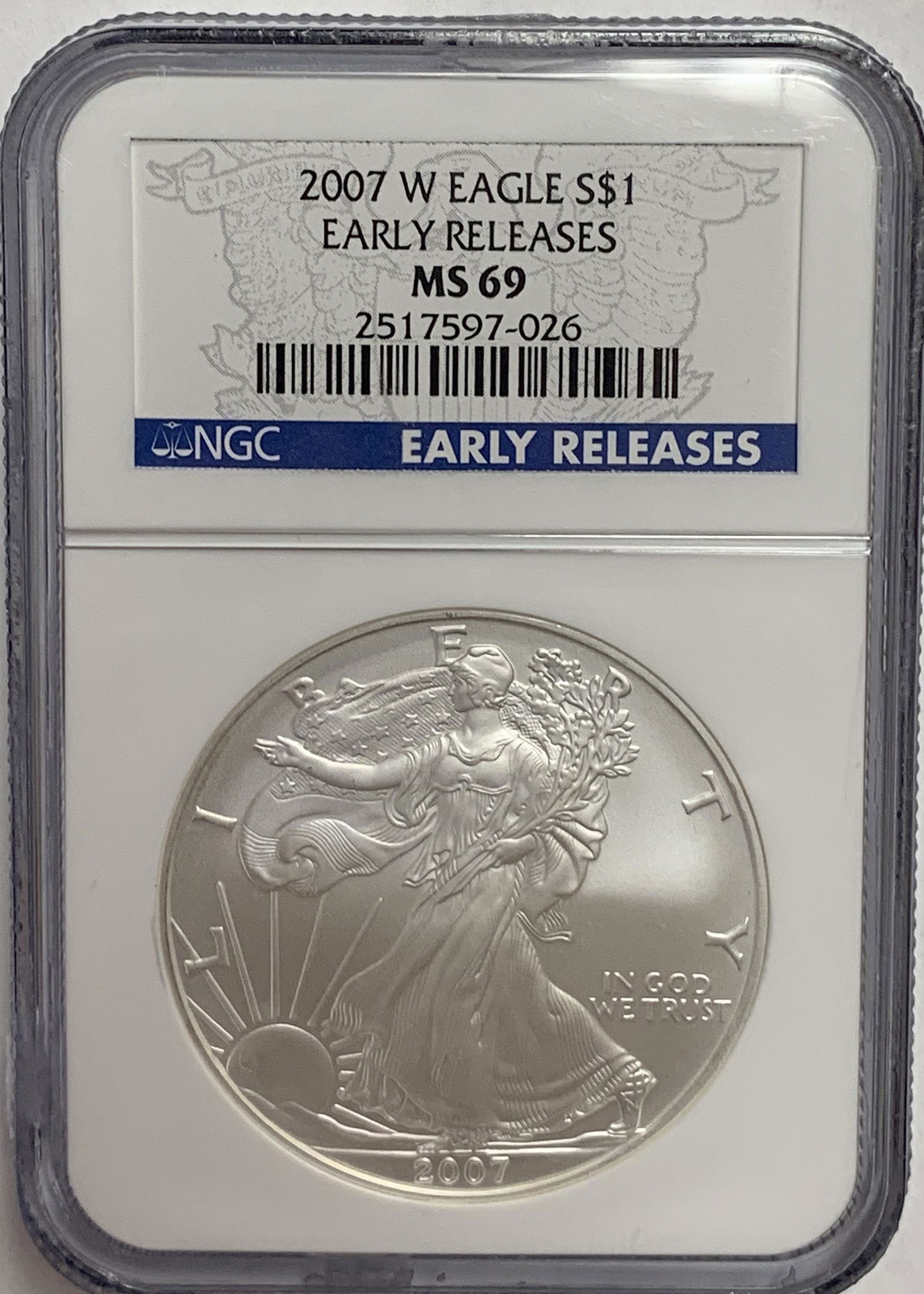 2007-W $1 Burnished Silver Eagle 1 oz NGC MS69 (1 of 4)