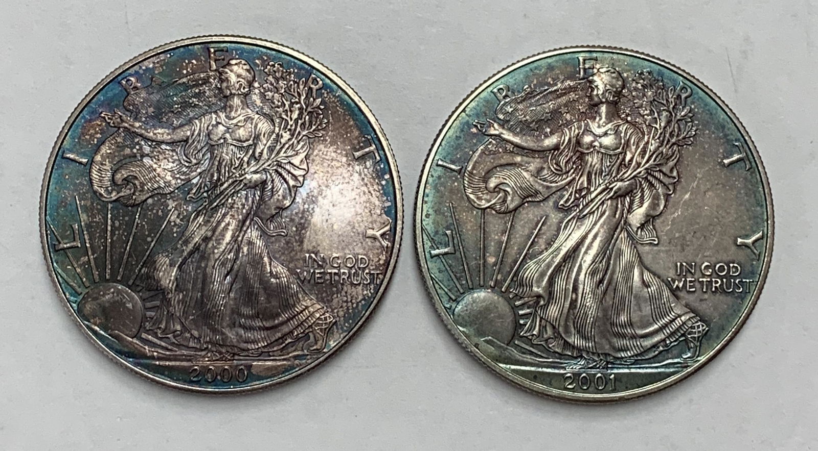 Pair of Silver Eagles 2000 & 2001 - Beautiful Tonning (1 of 6)