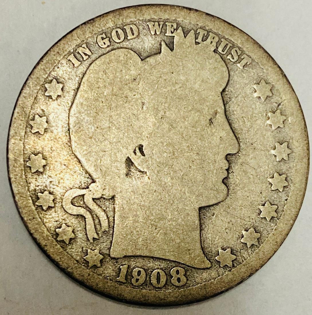 1908-P 25c Silver Barber Quarter G-VG (1 of 2)