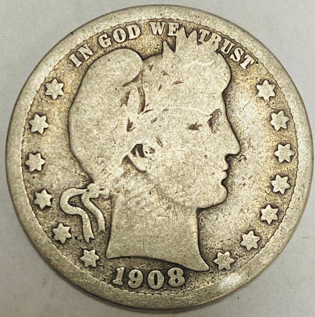 1908-D 25c Silver Barber Quarter G-VG (1 of 2)