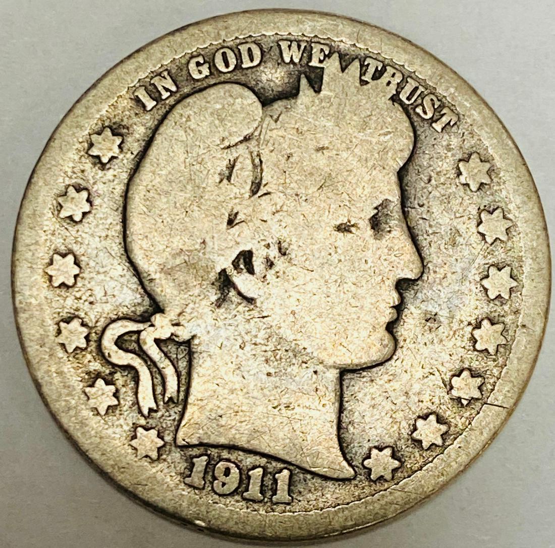 1911-P 25c Silver Barber Quarter G-VG (1 of 2)