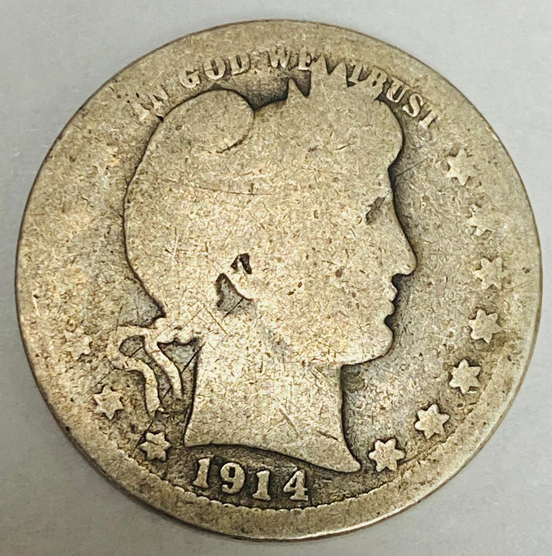 1914-P 25c Silver Barber Quarter G-VG (1 of 2)
