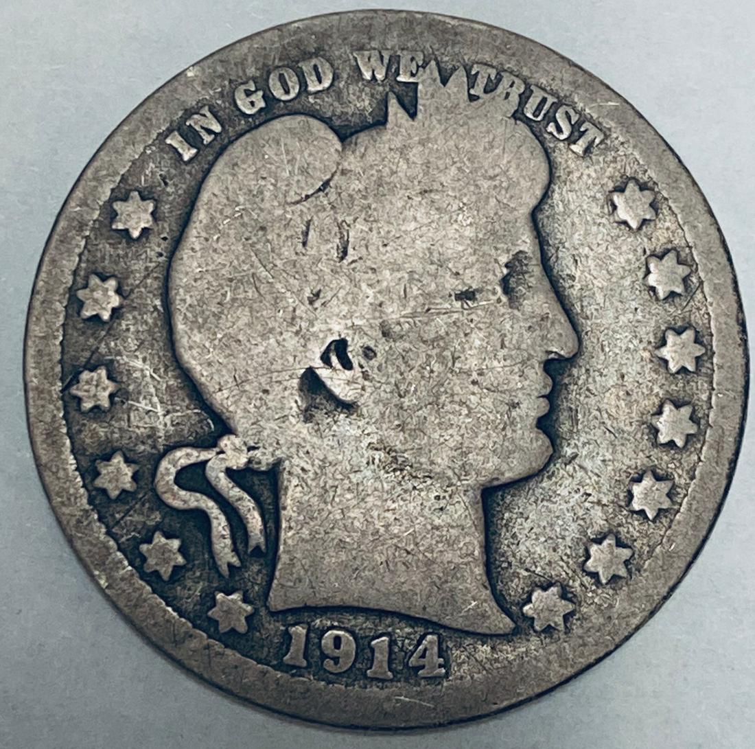 1914-D 25c Silver Barber Quarter G-VG (1 of 2)
