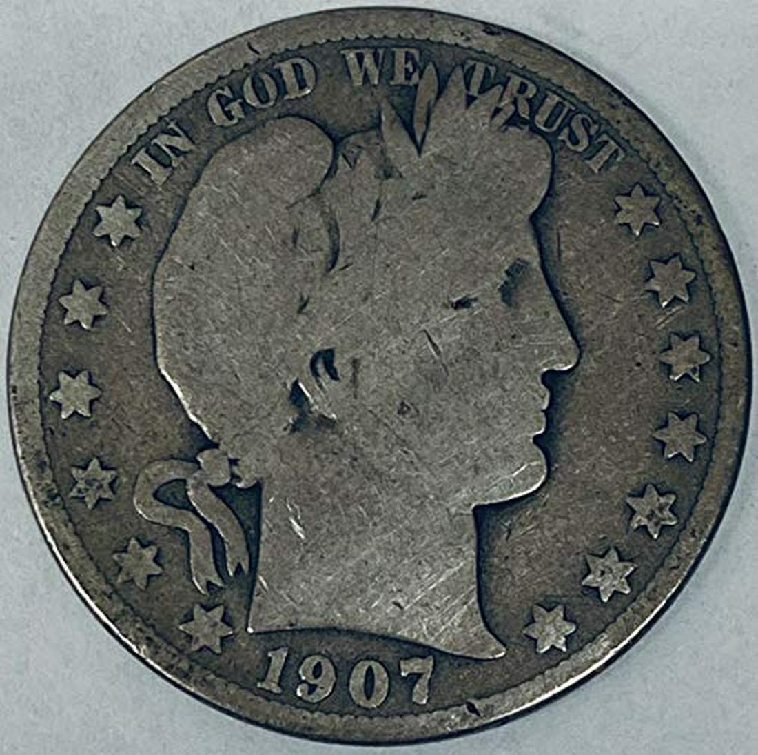 1907 P Silver Barber Half Dollar 50c G-VG (1 of 1)