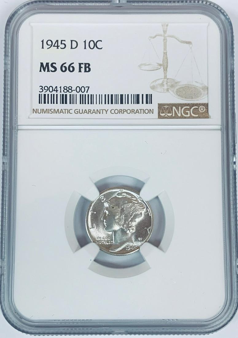 1945-D 10c Mercury Silver Dime NGC MS66 FB (1 of 4)