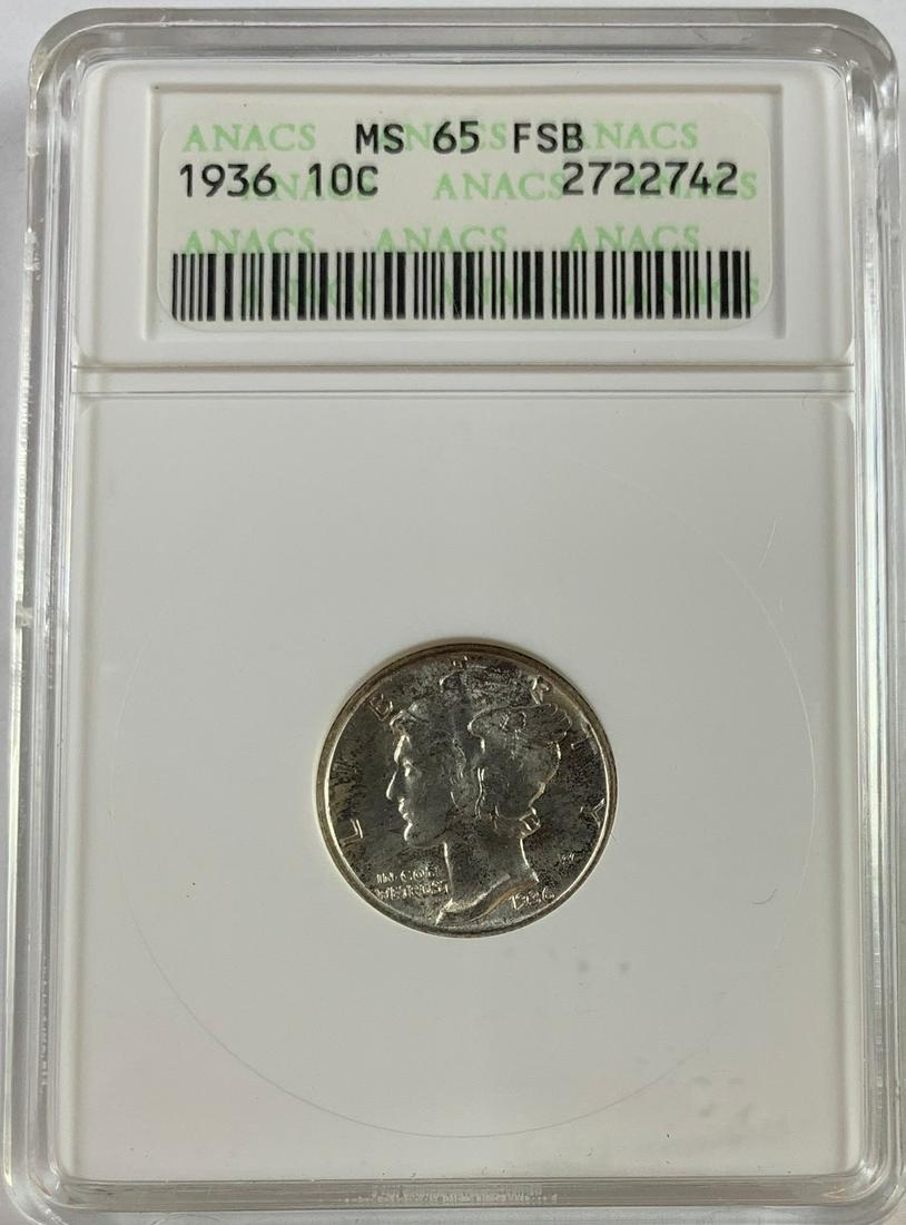 1936-P 10c Mercury Silver Dime ANACS MS65FSB (1 of 2)
