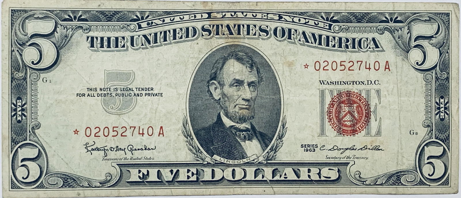 1963 $5 Legal Tender United State Star Notes Red Seal (1 of 2)