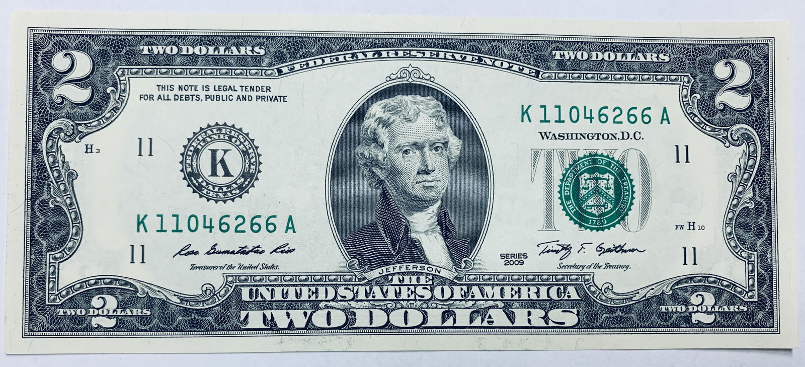 2009 $2 Two Dollar Bill Federal Reserve Note Dallas FR (1 of 2)