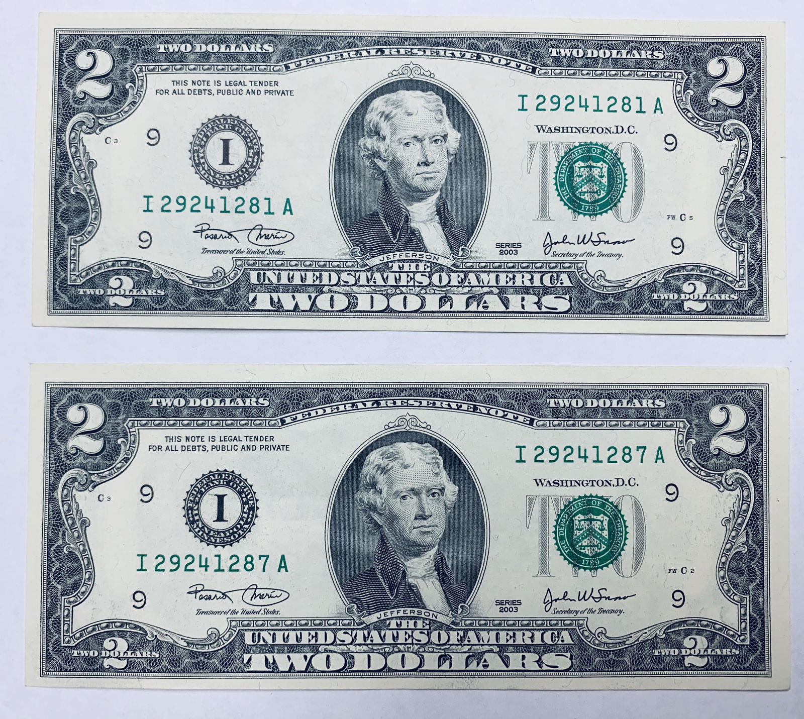 2003 $2 Two Dollar Bill Federal Reserve Note (1 of 4)