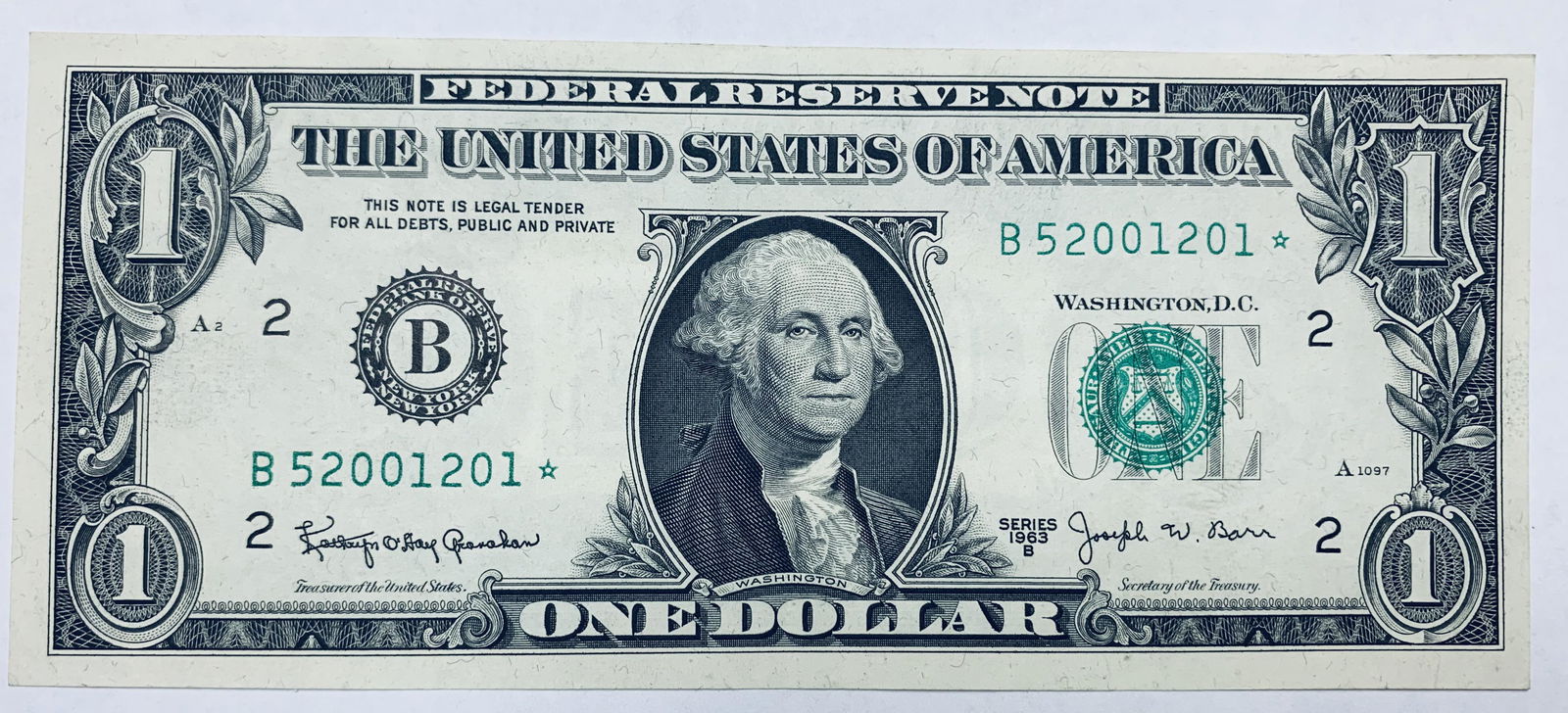 1963-B $1 One Dollar Bill Federal Reserve Star Note New (1 of 2)