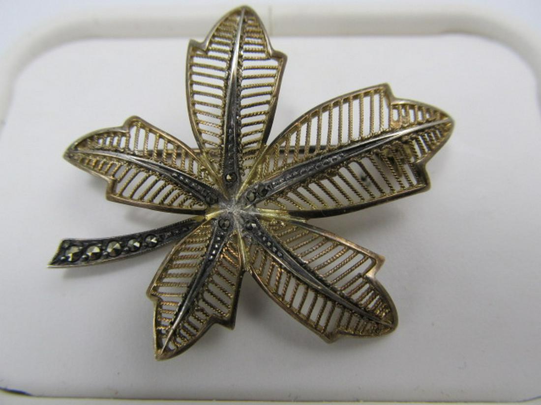 ALICE CAVINESS GERMANY VINTAGE STERLING SILVER FINE: This very-detailed, ornate sterling silver flower pin is very nicely made. It is impressed Alice Caviness Germany sterling. It is in overall good condition with slight wear. It has an older patina. It