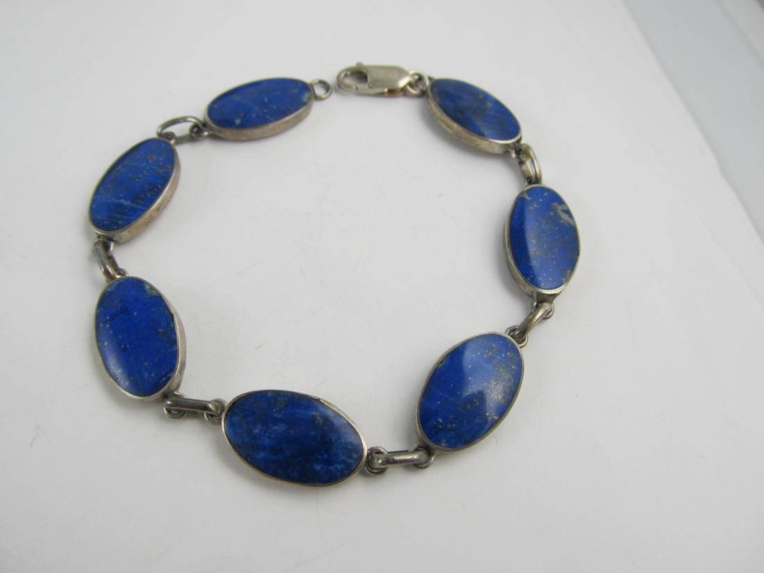 FINE BRACELET STERLING SILVER 7 OVAL SODOLITE LINKS 8 ? (1 of 5)