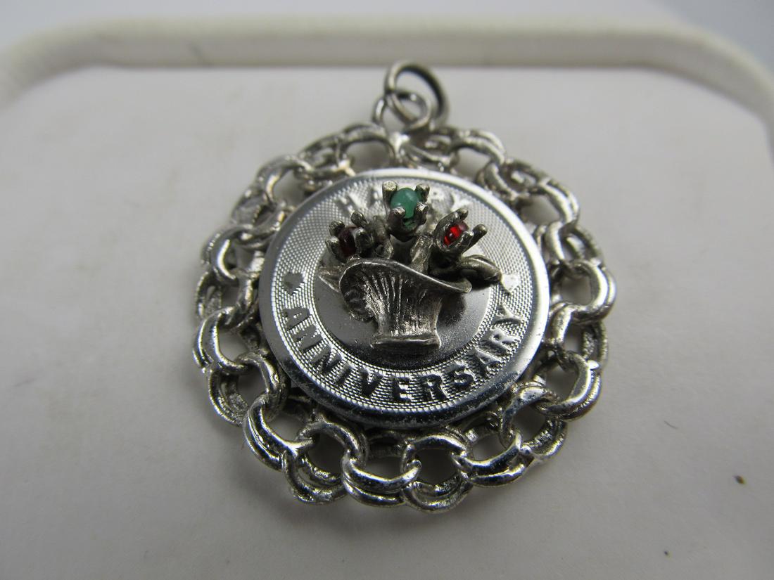 HAPPY ANNIVERSARY STERLING SILVER DISK / PENDANT 1 1/4 (1 of 6)