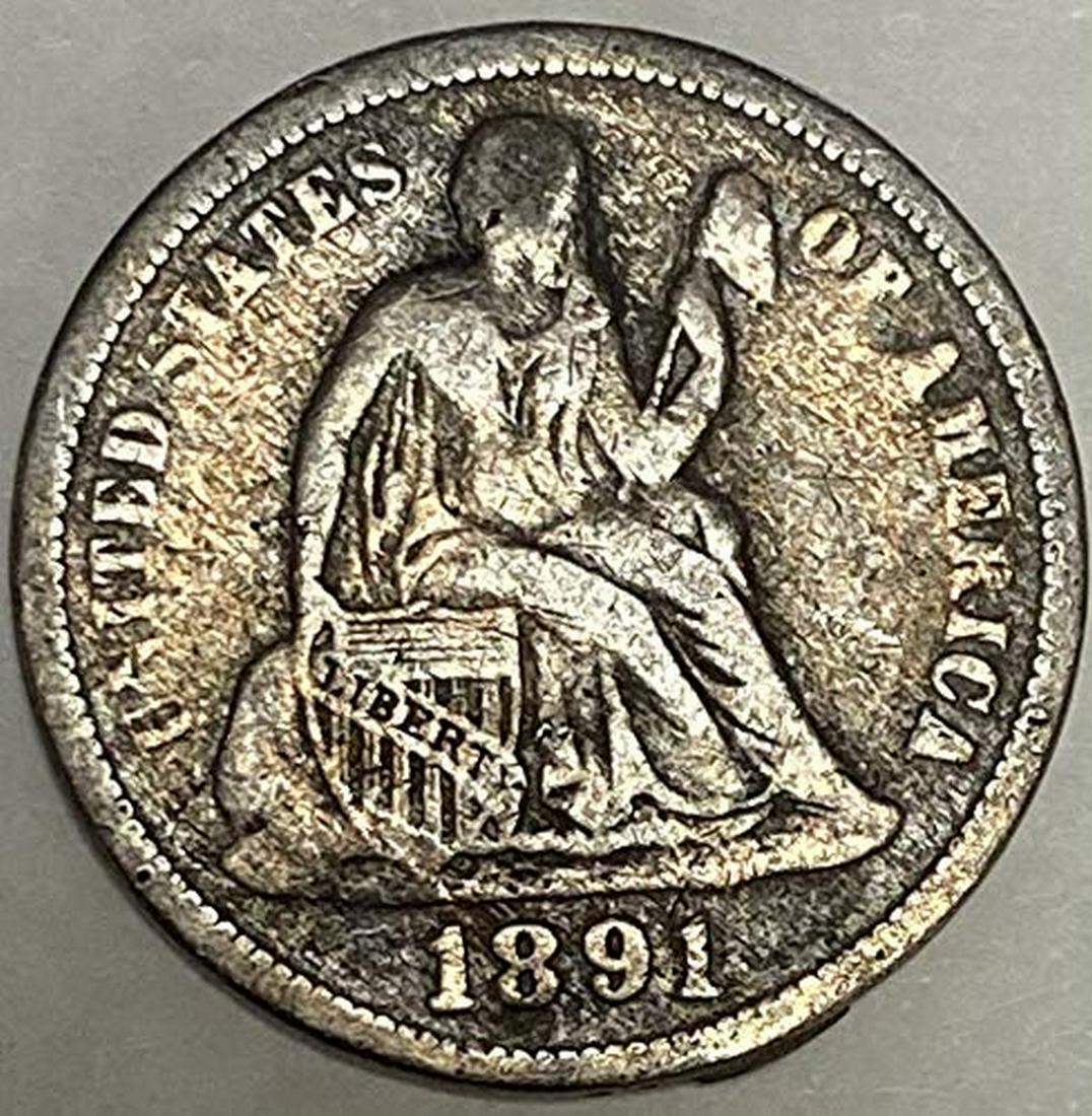 1891 P Liberty Seated Dime Reverse Damaged 10c Average (1 of 1)