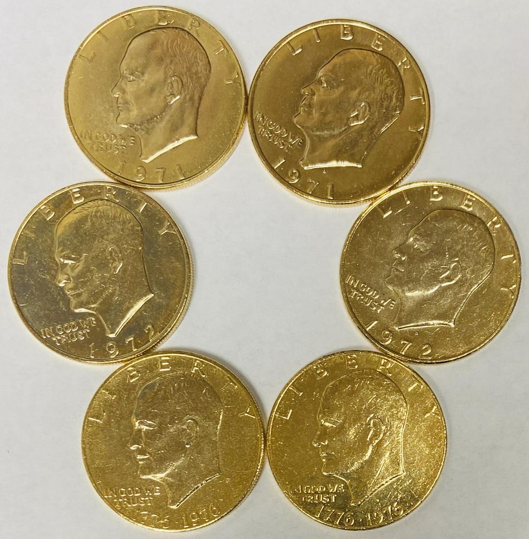 Set of 6 Gold Plated Eisenhower Dollars Different Dates (1 of 10)
