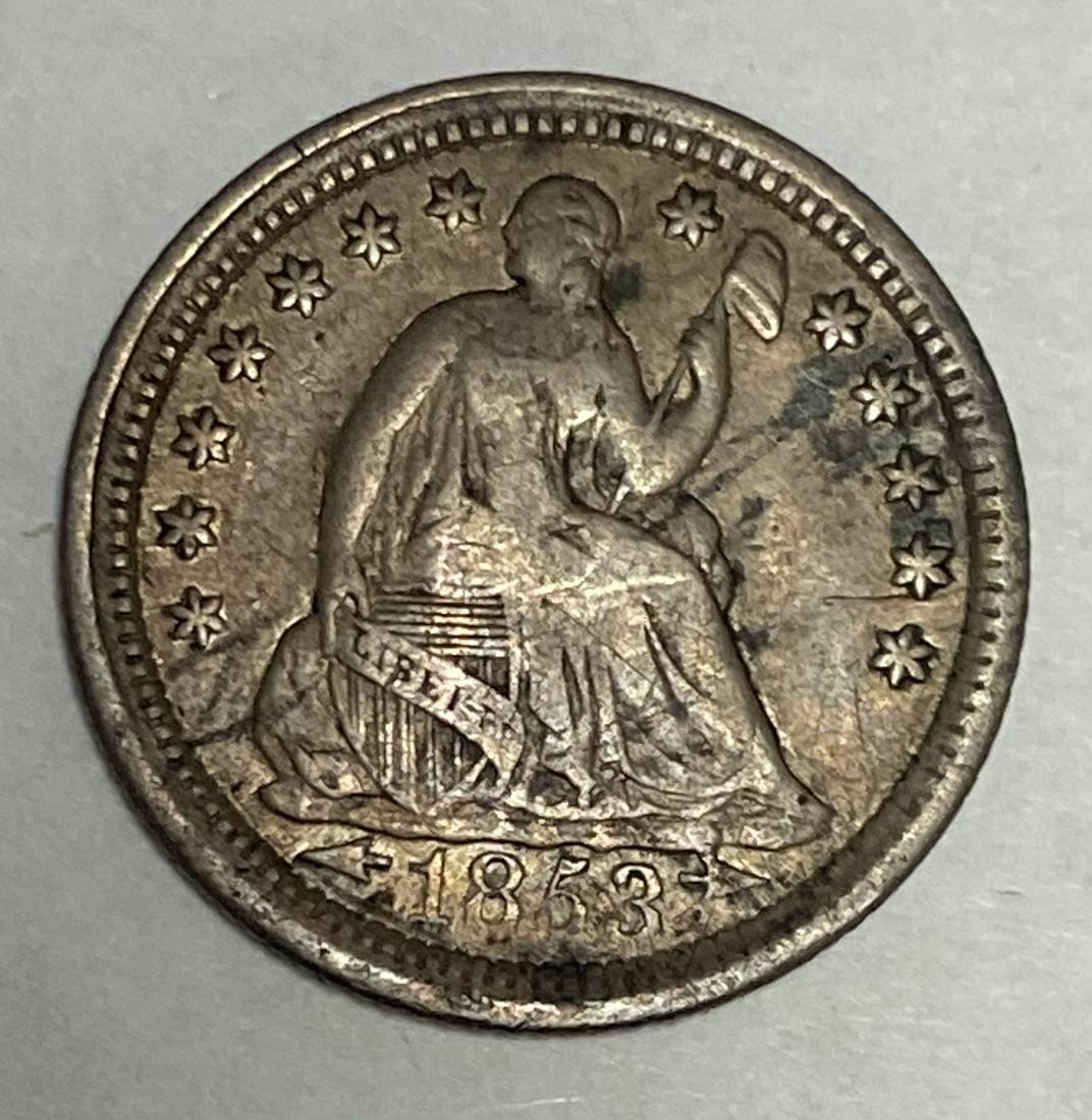 1853-P 5c Liberty Seated Half Dime With Arrows F-VF (1 of 2)
