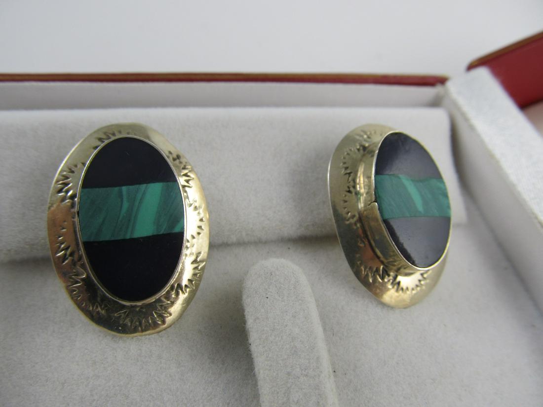 MEXICO STERLING SILVER POSTED INSET MALACHITE STONE (1 of 4)