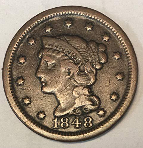 1848 P Braided Hair Large Cent 1c Fine/VF (1 of 1)
