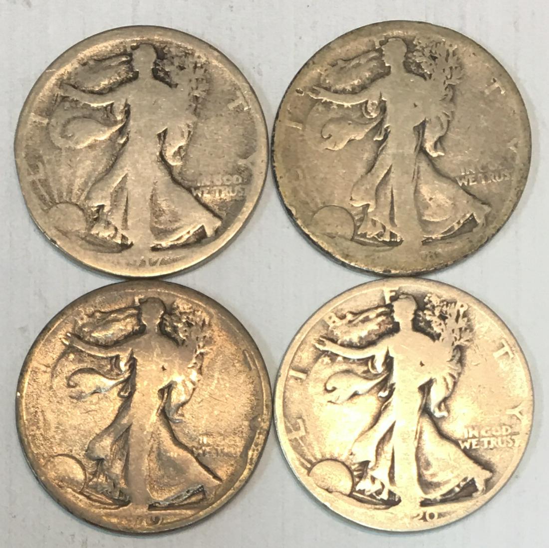Lot of 4 Walking Liberty Half Dollars 1917-D, 1918-D, (1 of 2)
