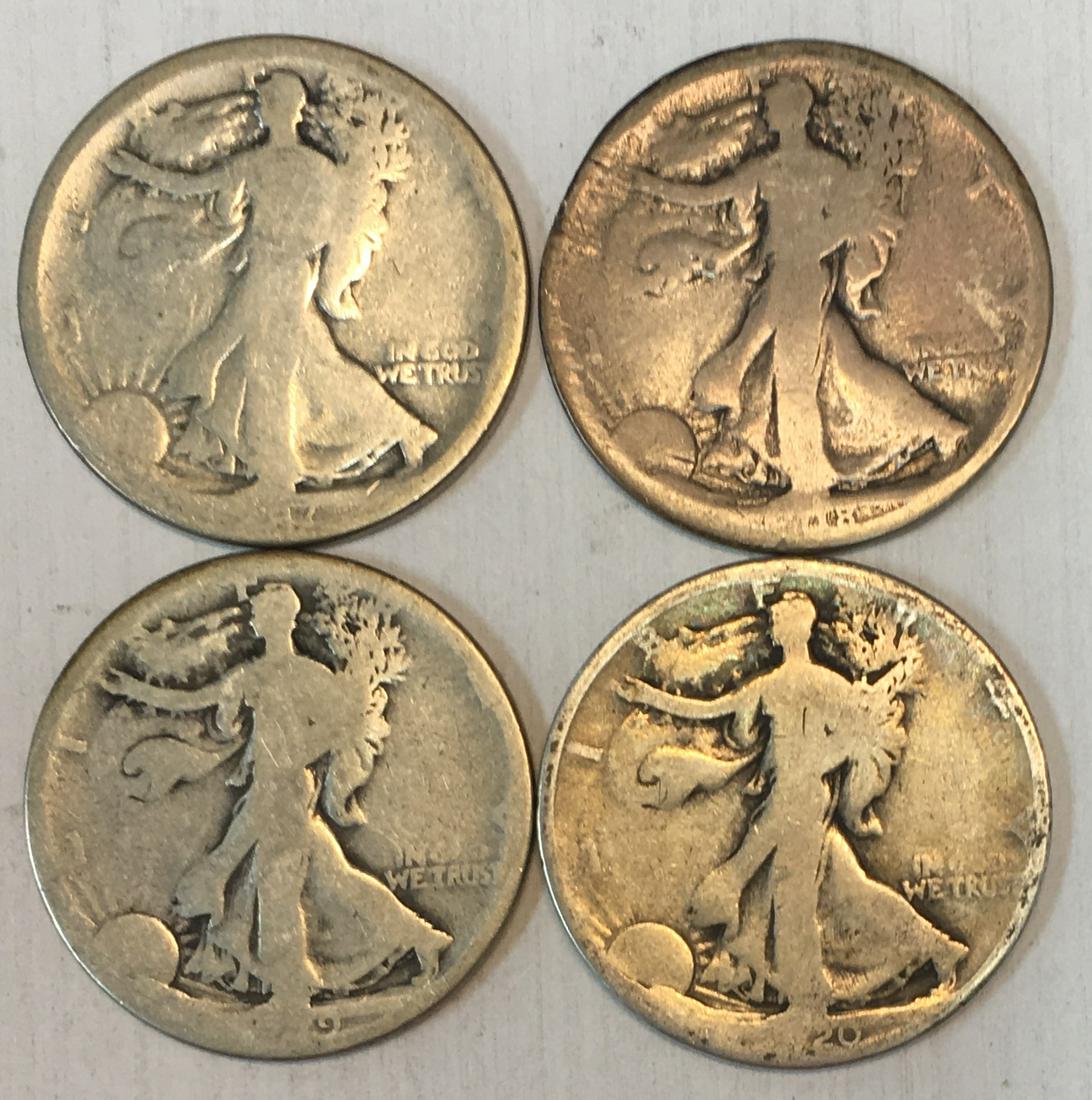 Lot of 4 Walking Liberty Half Dollars 1917-S, 1918-S, (1 of 2)
