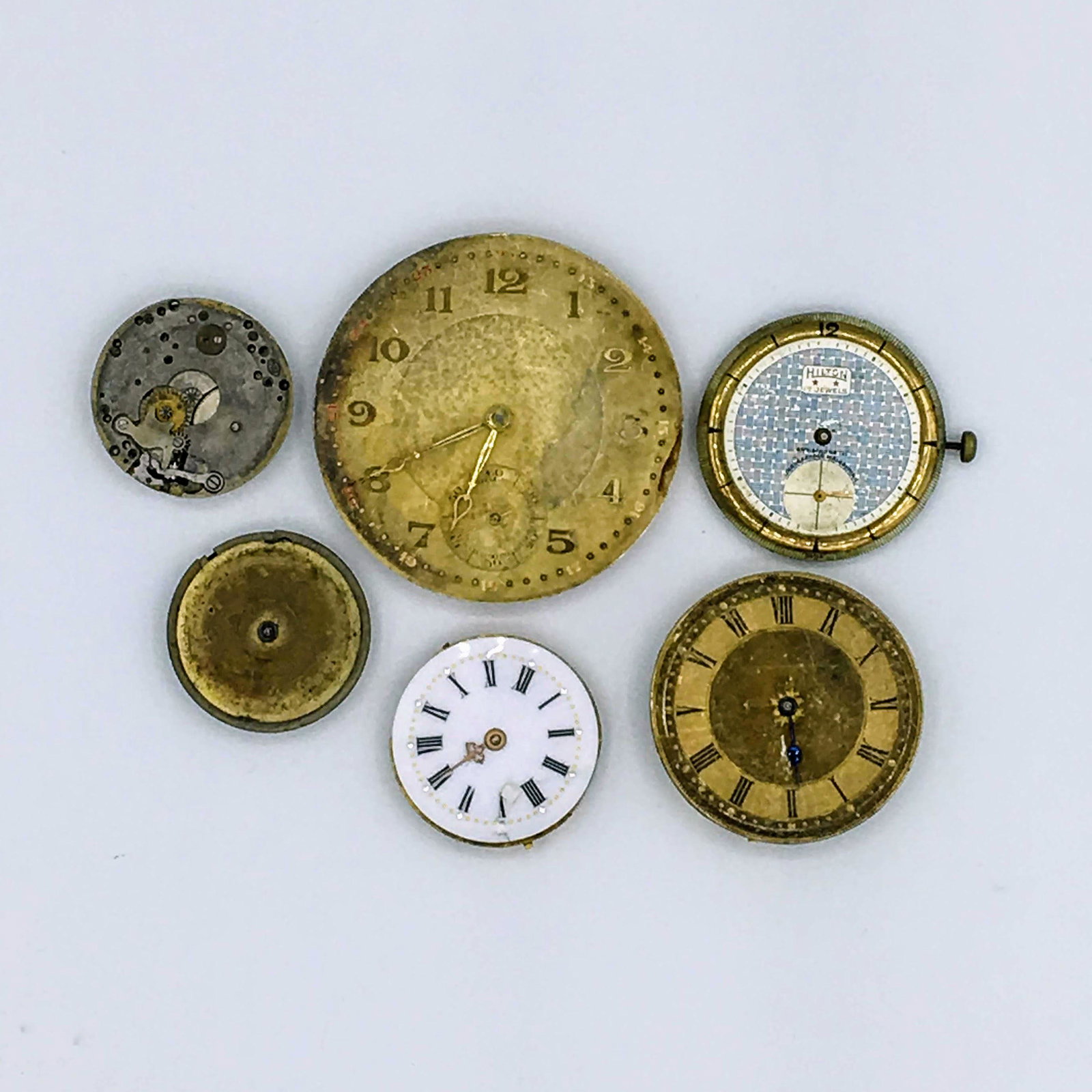 Lot of 6 Pocket Watch Movements Including Hilton & O. (1 of 2)