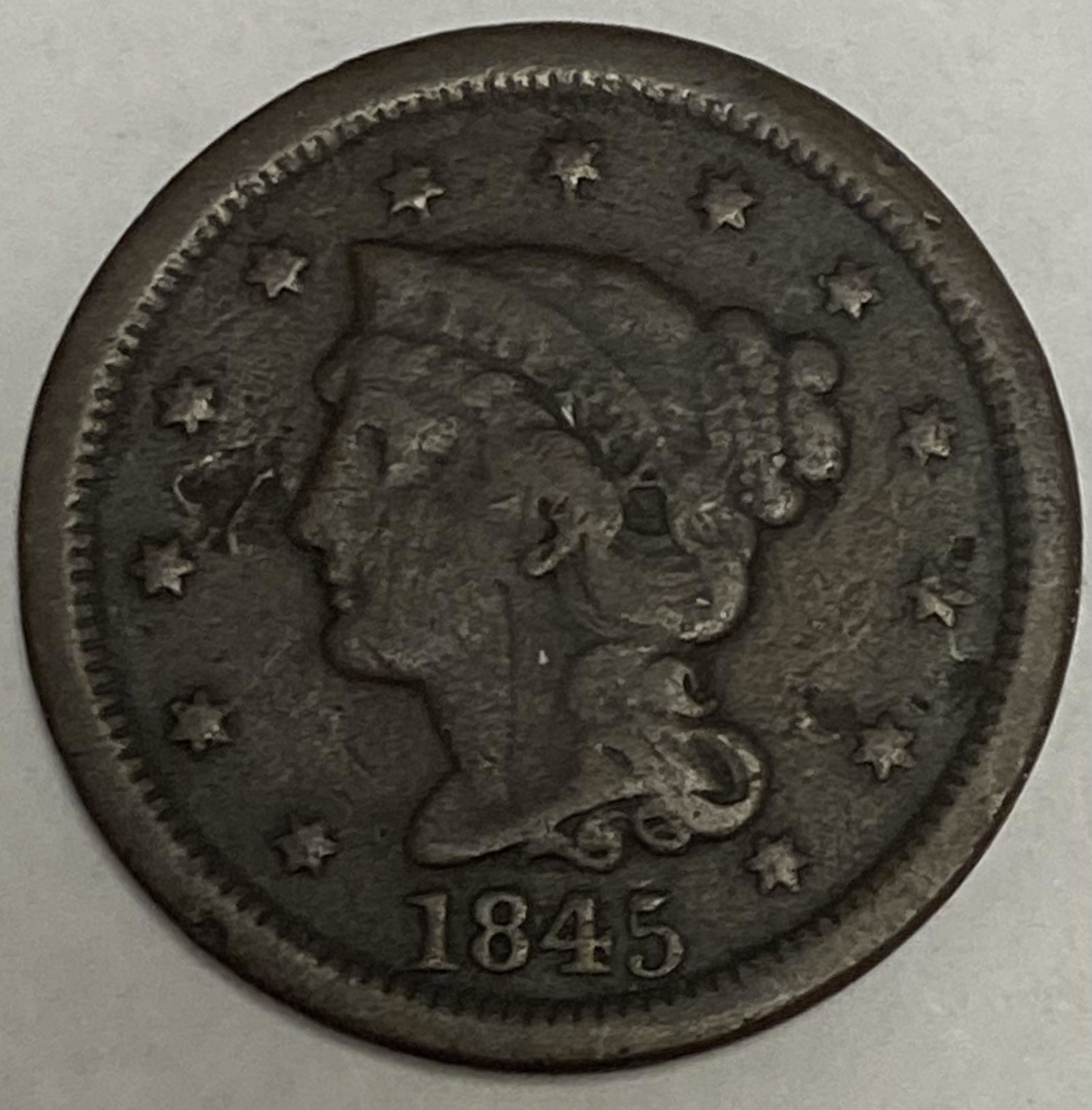 1845 1c Large Cent Damaged (1 of 2)