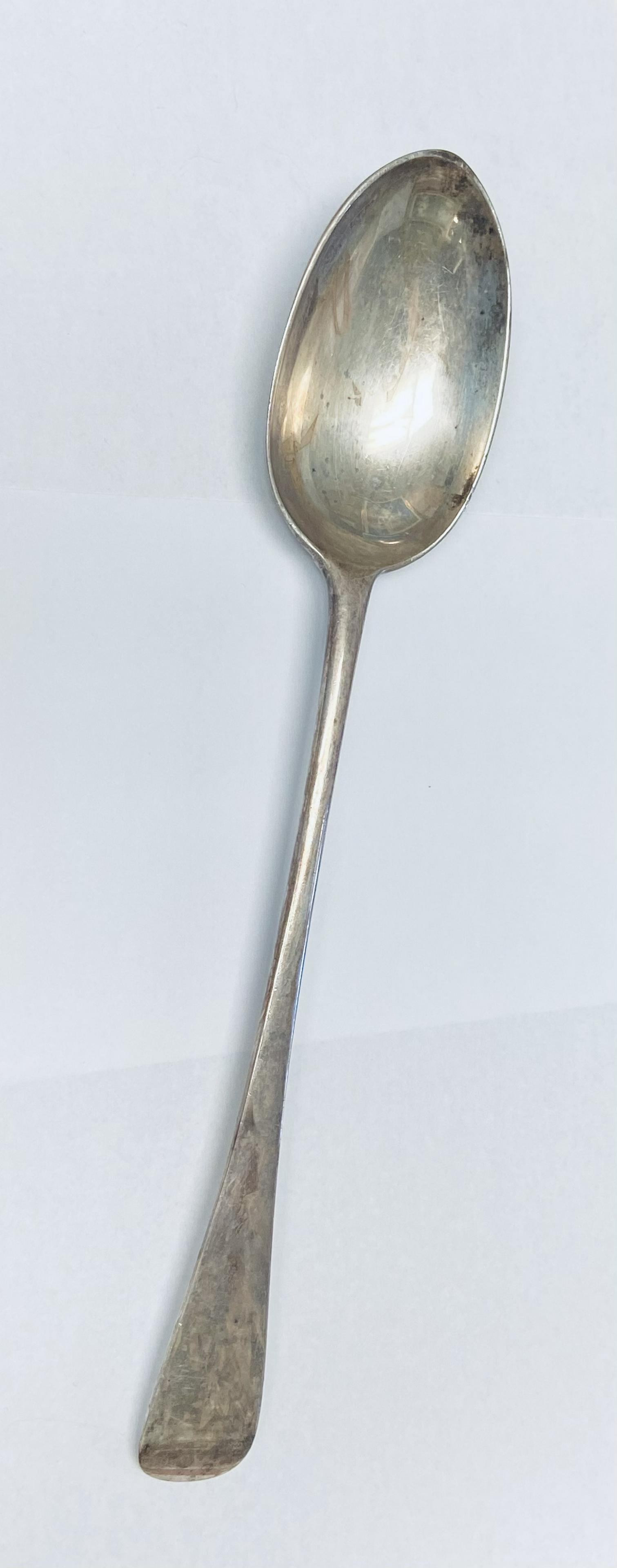 WG JL LONDON ANTIQUE STERLING 12 1/4” HEAVY: This fine antique stuffing spoon is in overall excellent condition excluding some minor scratching. It is stamped William Gibson & John Langman. It has a nice, older patina & can be easily polished. I