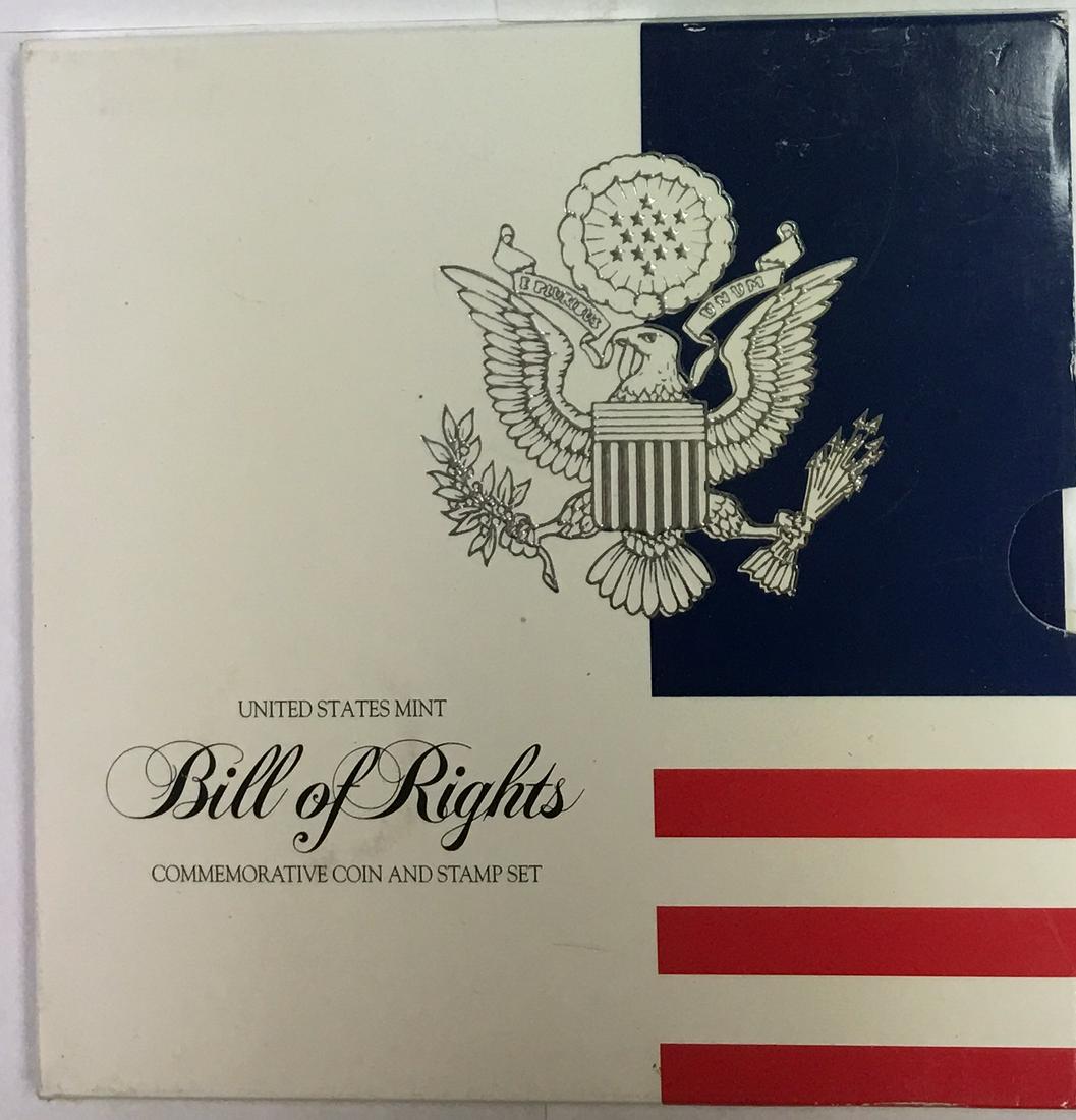 1993-S Bill of Rights Commemorative Coin and Stamp Set: 1993 S Bill of Rights Commemorative Silver Half Dollar and Stamp Set