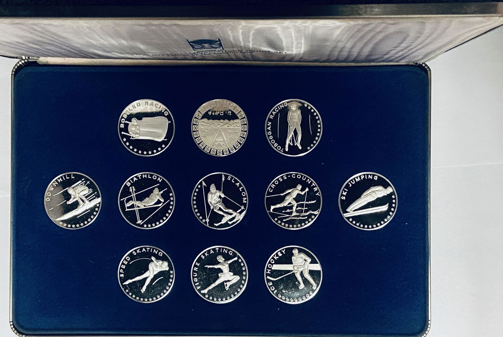 1972 Sapporo Japan XI Winter Olympics Silver Proof Set: 1972 Sapporo XI Winter Olympics Silver Proof Set Franklin Mint - 11 proof .999 silver coins with super polished finish. Each coin is 290 grains for a total of 3190 grains of .999 silver (6.65 troy oun