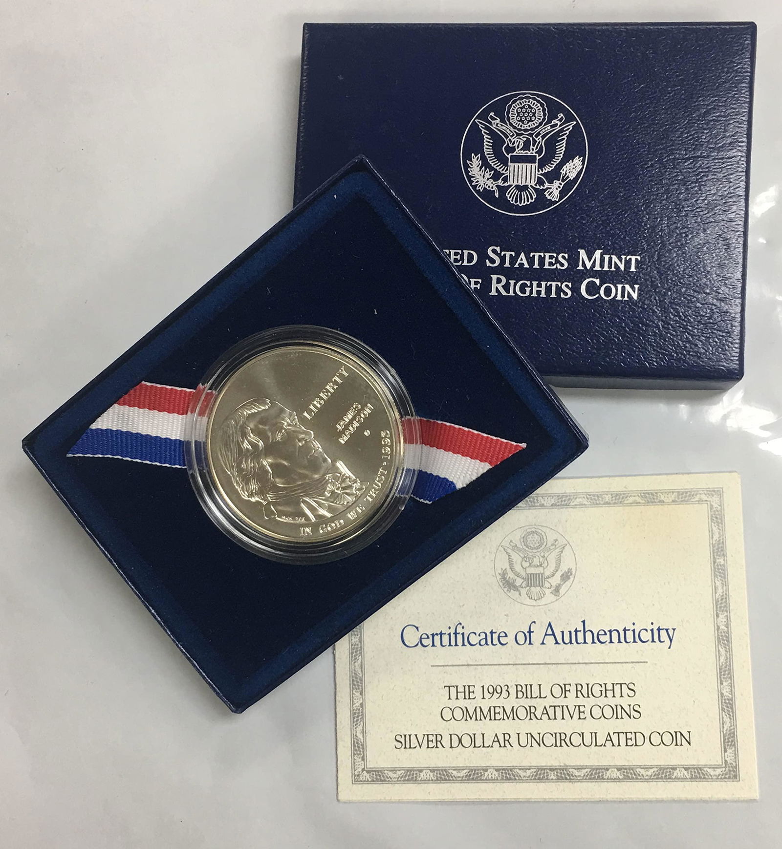 1993-D $1 Bill of Rights Commemorative Silver Dollar BU: 1993-D $1 Bill of Rights Commemorative Silver Dollar BU